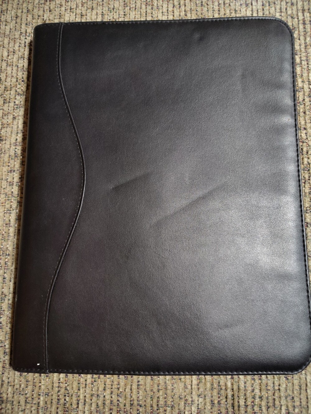 Padfolio Black file folder binder organizer-black faux leather Zipper Close